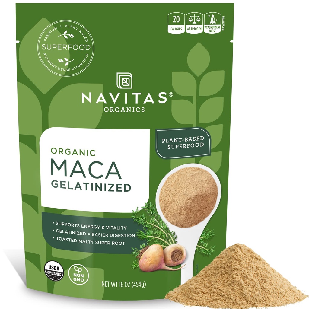 Navitas Organic Maca żelatynizowany proszek, 16 oz. Torba, 90 Sług - Organiczne, Non-GMO, Gluten- Free (Opakowanie 1)