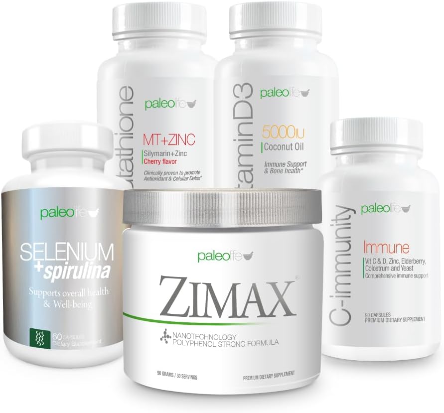 Premium Maximum Defense Value Kit: Ten 5 Dodatki Premium i zestaw witamin zawiera: Zimax, Selenium + Spirulina, Glutathione MT + Cynk, Witamina D3 i C- Imm.