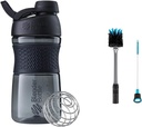 Butelka BlenderBottle SportMixer Shaker Butelka Perfect for Protein Shakes and Pre Workout, 20- Ounce, Black & 2- in-1 Butelka Shaker i Szczotka do czyszczenia słomy, 1 Pack, Gray
