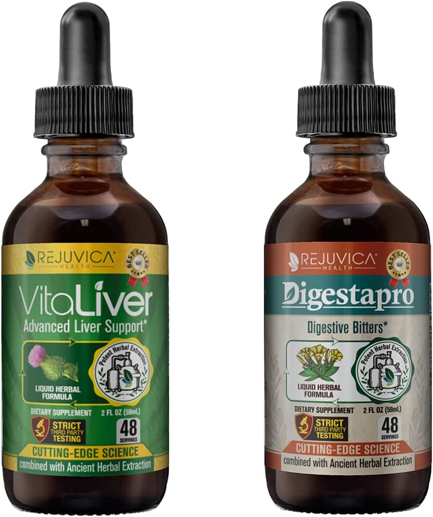 Rejuvica Health VitaLiver & DigestaPro - Advanced Liver & Trawienie Support - Liquid Delivery for Better Absorption - Milk Thistle, Chanca Piedra, Artichock, Dandelion & More!