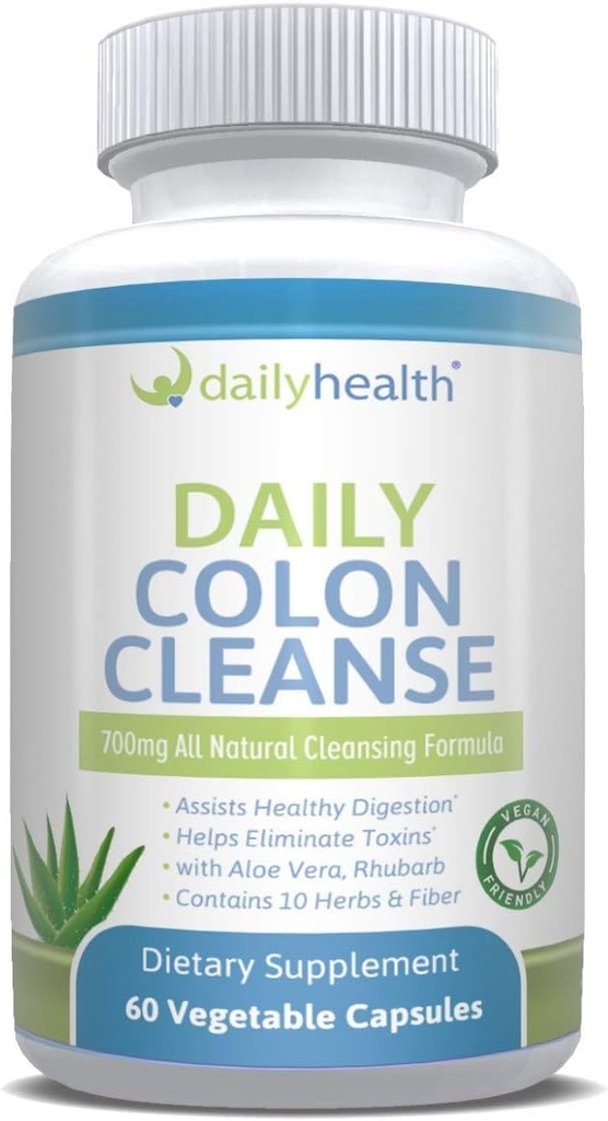 Colon Cleanse 700mg All Natural Formula 10 Herbs, Fiber, Alfalfa, Aloe Vera, Rabarbar, Gentian, Buckthorn, Goldenseal, Lactobacillus acidophilus 60 Kapsułki wegetalne (Dwa 15-dniowe Zestawy do czyszczenia)