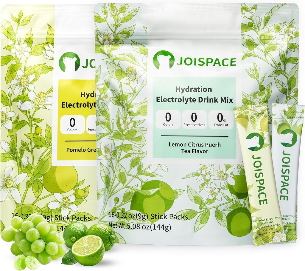 JOISPACE Electrolyte Drink Mix z polifenoli herbaty 124; Szybkie nawodnienie i elektrolity Boost 124; Non- GMO, Wegan, Gluten- Free Glutens 124; Pomelo Tea Method Lemon Lime Tea, 32 Służenie
