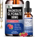 Magnezu Glicynian 500mg, Płynny Magnezu Glicynian Krople 6X Wysoka absorpcja dla kości, Sleep, Kurcze nóg i immunologiczne Wsparcie, Wegan, Non-GMO, Gluten- Bezglutenowy 124; 30 Służenie