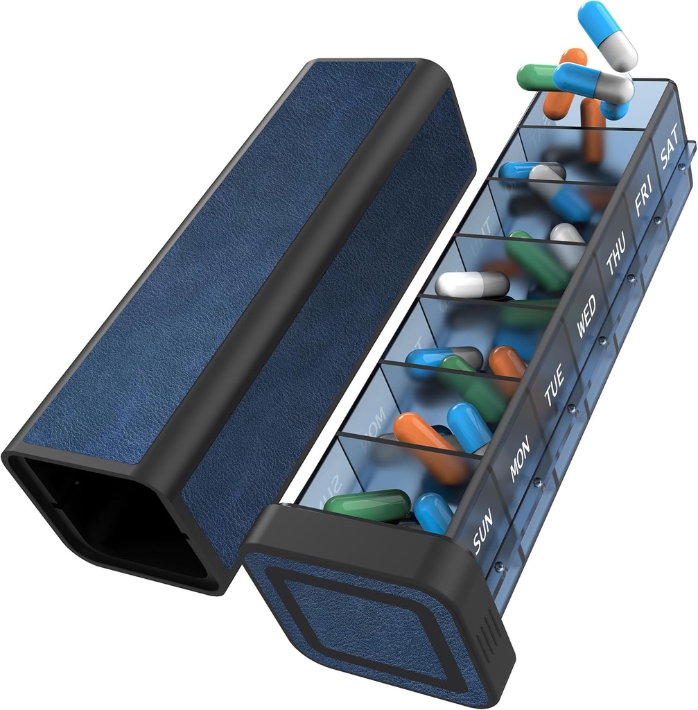 Pill Organizator 1 raz dziennie, Pill Box 7 dzień, Cotygodniowy pill przypadku podróży, Codzienne duży pojemnik na lek, Raz dziennie Pillbox Dispenser dla witaminy, Medycyna, Pigułki, Suplement (niebieski)