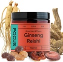 Focus Gummies z American Ginseng, koreański Panax Ginseng & Reishi Extract - Pomaga wspierać energię & nastroje, Wegan, Low- Sugar, 60 Gummies, Ananas, Loquat & Truskawka Flavor
