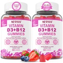 NEVISS 2Pack Wegan Witamina D3 + Witamina B12 Gumiaki, Wysoka moc D3 5000j. m. & 1000 µg Metylowane B12, Witamina D3 i B12 dla dorosłych, Wsparcie zdrowia kości, Immune & Energy Supplement, 120 Liczba