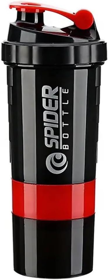 5 W 1 Butelka z shakerem białkowym - Butelka z serii Professional Shaker do shakes protein i przed treningiem siłowni butelki, z proszkiem do przechowywania, toreb do kieliszka, piłka do mieszania, shakes Cup (czerwony)