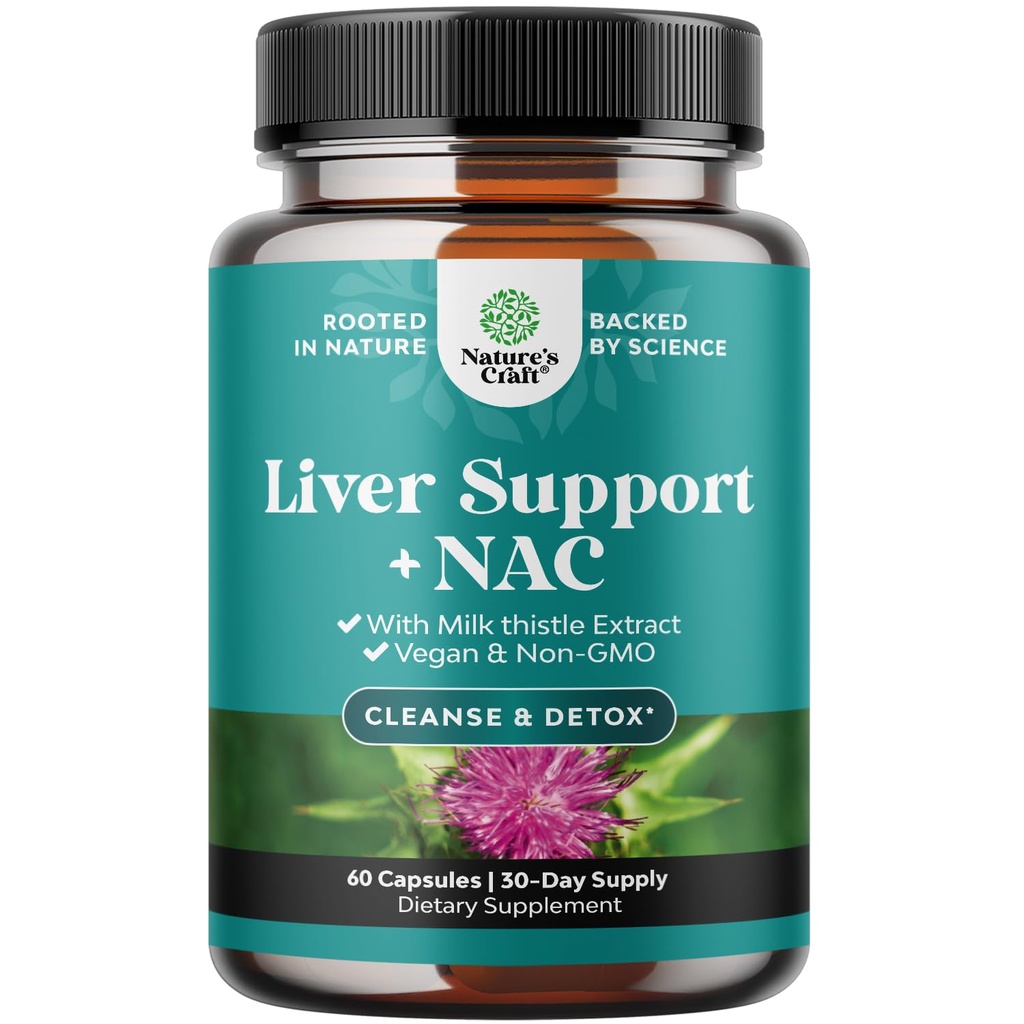Liver Support NAC Supplement with Milk Thistle for Liver Cleanse Detox & Repair - N Acetyl Cysteine Supplement for Liver Cleanse with Turmeric, Choline, Dandelion & L-Glutathione - 60 Count