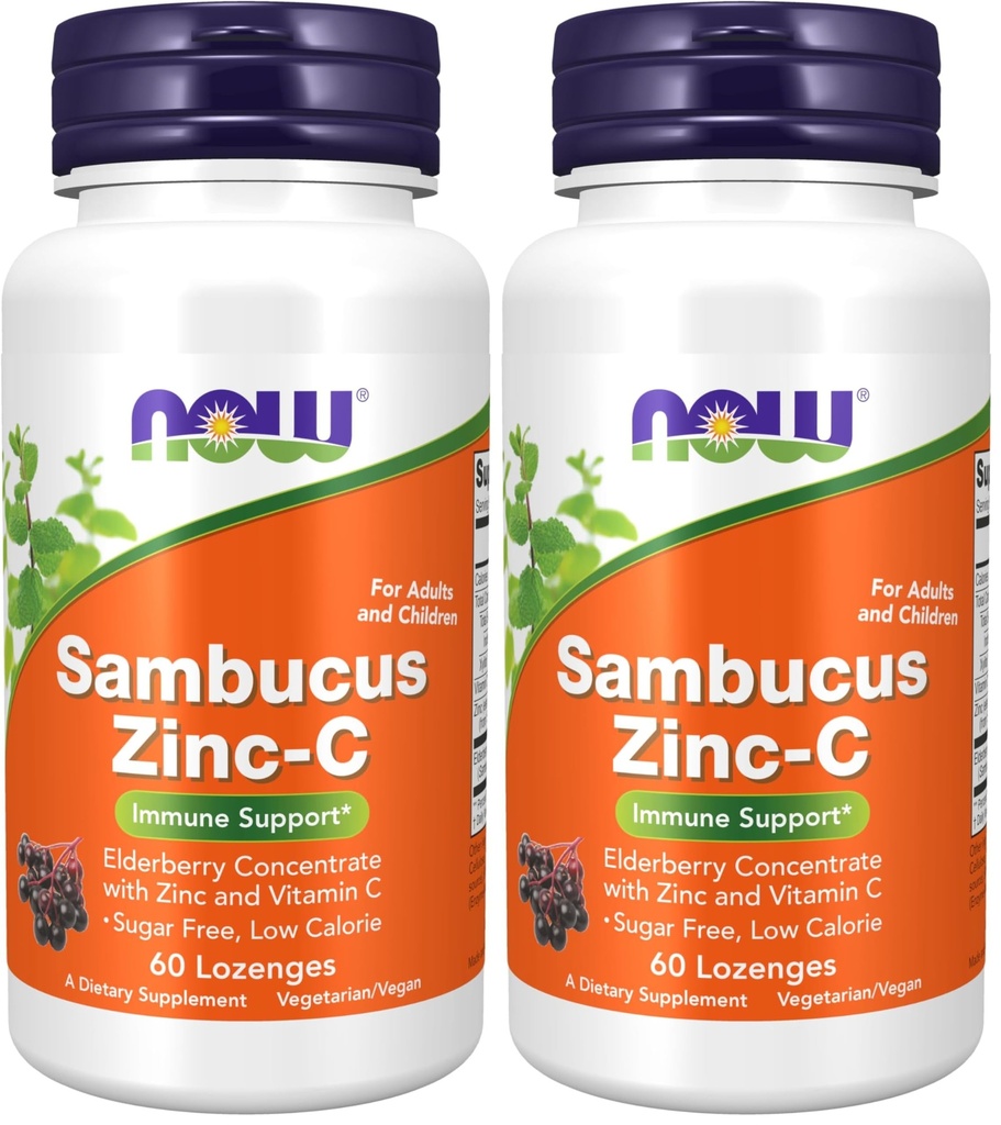 Teraz suplementy, Sambucus Zinc- C z koncentratem Elderberry i witaminą C, 60 Lozenges (Opakowanie 2)