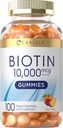Carlyle Biotin 10000mcg Gummies XI124; 100 Count XI124; Peach Flavor Supplement XI124; Vegan, Non-GMO, Gluten Free