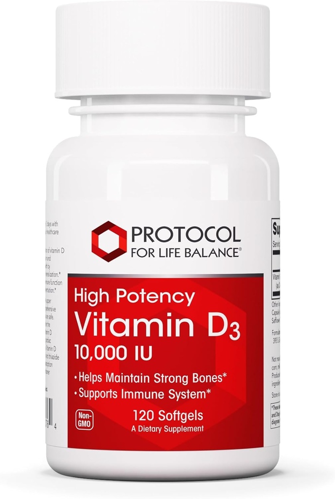 PROTOKÓŁ NA RZECZ BILANSU ŻYCIA Witamina D3 10 000 IU - Immune Support Health Bones and Teeth - 120 Softgels