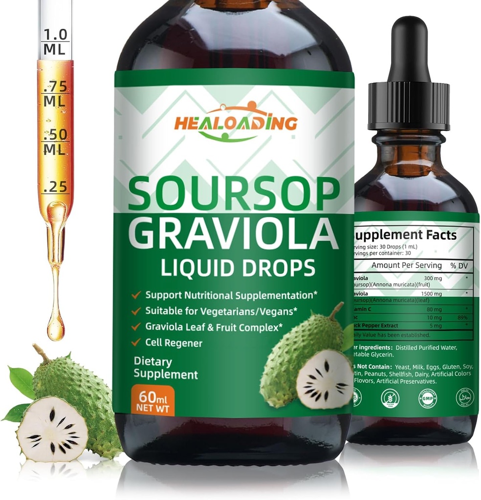 Soursop Bitters Liquid Drop: Organic Graviola Soursop Leaf Extract Liquid for Cell Support, Regeneration, Immune Boost, Relax and Antioksydant Support