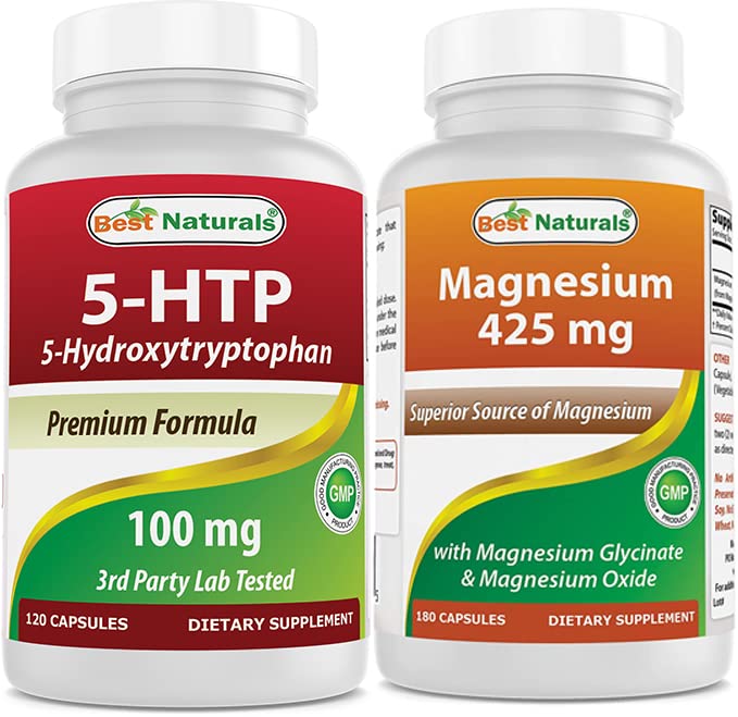 Najlepsze naturale 5- HTP (5- hydroksytryptofan) 100 mg & Magnezu Glicynian 425 mg