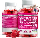 Quercetin Gummies - 2500MG z Bromelainem, L- Theanine & Cynk Vegan suplement immunologiczny dla dzieci i dorosłych - Ulga alergiczna i zdrowie płuc