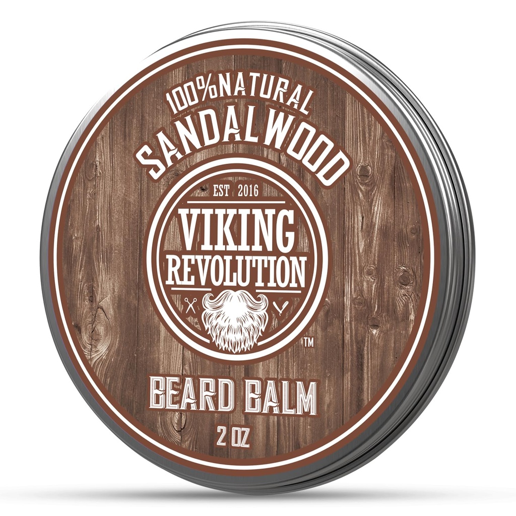 Wiking Revolution Sandalwood Beard Balm - Beard Butter with Argan Oil, Beard Softener for Men with Jojoba Oil - Beard Moisturizer for Men with Beeswox - Beard Wax for Men (2oz, 1 Pack)