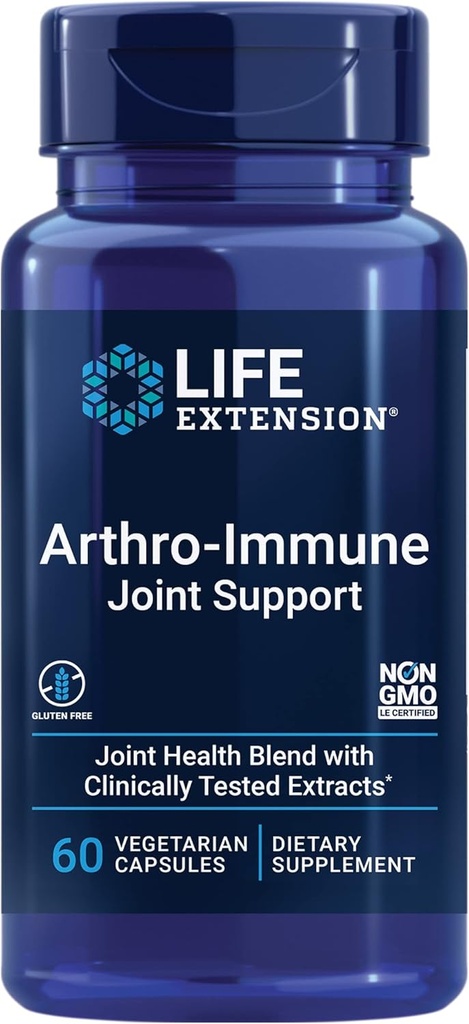 Life Extension Arthro- Immune Joint Support, Curcumin Elite ™ Turmeric Extract, Andrographis paniculata, Wspomaga mobilność i elastyczność, Wegetarianin, Gluten Free, Non-GMO, 60 Kapsułki