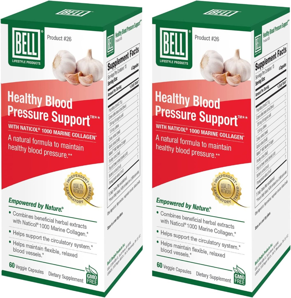 Bell Healthy Blood Pressure Support ™ Unique Blend - Naturalny Mieszanka Ekstraktu Zielonej Fasoli Kawowej, Czosnek i Seler Seed Extract Supplements Blood Pressure - 2 Opakowanie 60 Kapsułek Każdy, Wegan, Non-GMO