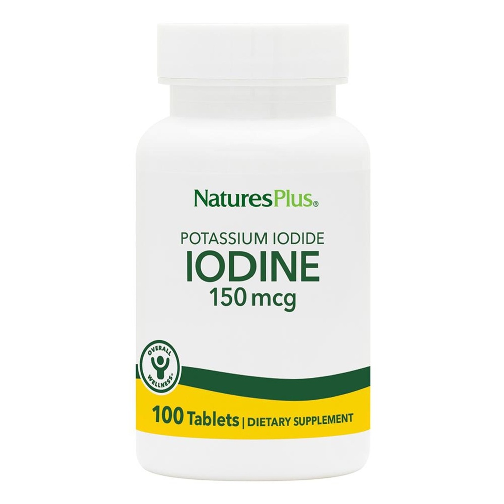 NaturesPlus Jodek potasu - 150 µg, 100 tabletek wegetariańskich - Suplement wsparcia dla tarczycy, Wsparcie zdrowia układu oddechowego - Wegetarianin, Gluten Free - 100 Służb
