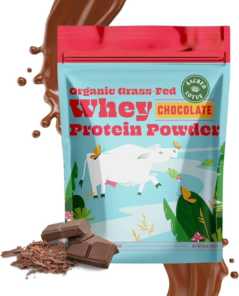 SunLife Organic Grass Fed Protein Serwatka w proszku Czekolada 124; 100% Organic Protein Powder for Men & Women, Natural Sweetened with Cacao, Costaut Creamer, and Stevia (16 Oz) 15 Służenie