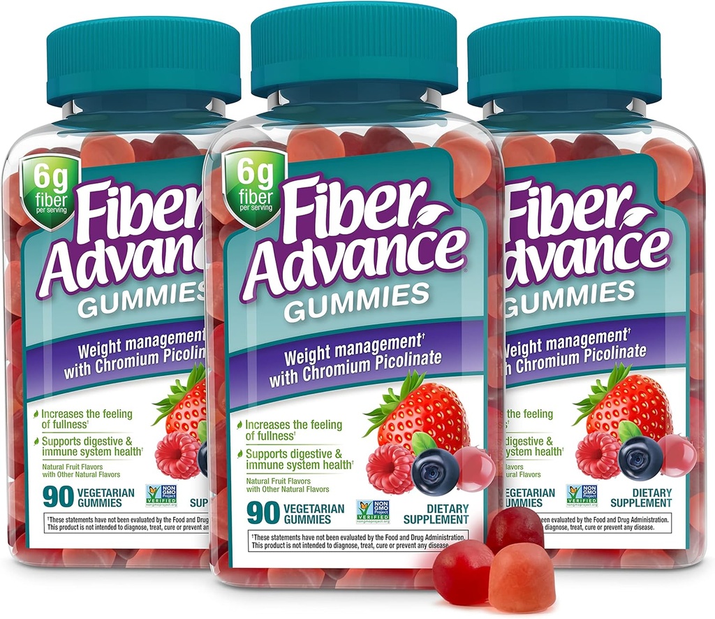 Fiber Advance Weight Management Gummies ↓ 124; 100% roślinny włókno do pożywienia Wellness i Gut Health ↓ 124; Chrom Pikolinian do wsparcia zarządzania wagą (3- Pack)