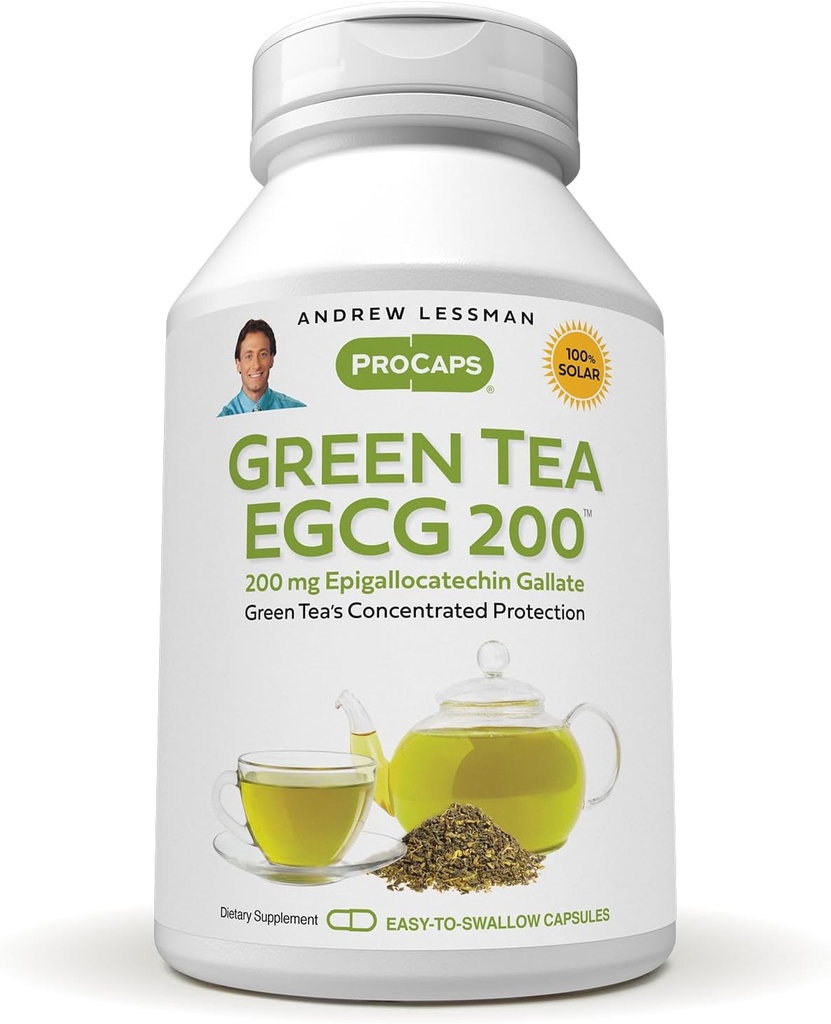 ANDREW LESSMAN Zielona herbata EGCG 200mg - 360 kapsułki - 200 mg EGCG, silne przeciwutleniacze Wspomaganie zdrowej czynności wątroby, immunologiczne, mózg, serce i systemy krążenia. Brak dodatków