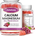 Gummie wapniowe, Cynk magnezowy wapnia z witaminą D3 & K2, Suplement magnezu wapnia dla mięśni B0nes, Flavor winogronowy - 120