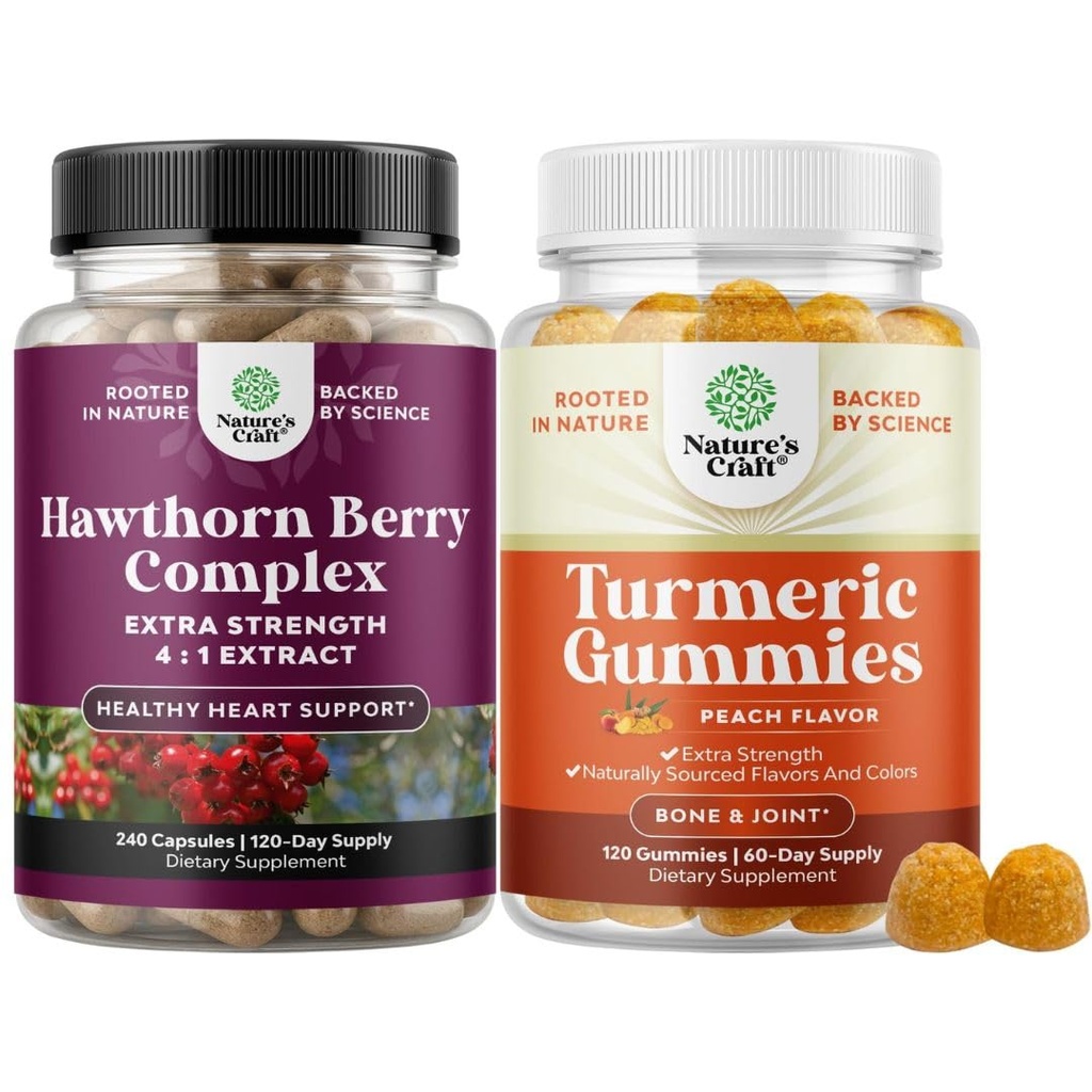 Paleta ekstra siły Hawthorn Berry Kapsułki - Wyciąg Trawienie i Suplement do Zdrowia Serca i Turmerowe Gummeje dla dorosłych Paach Flavor - Extra Siła Joint Support Gummees