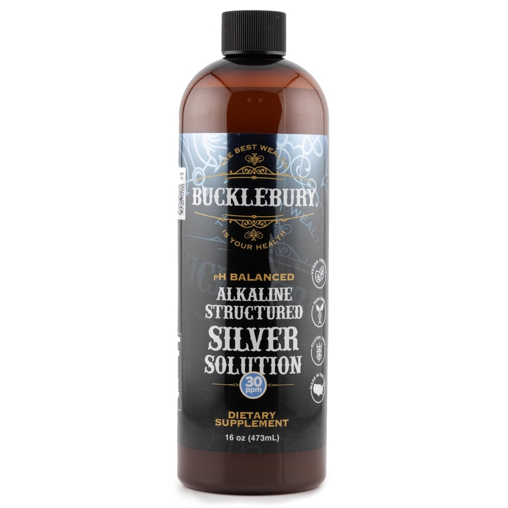 Bucklebury Silver Solution Liquid 30ppm - pH Zbalansowany Naturalny Alkaliczny Strukturalny Srebrny Ciecz Koloryzujący dla immunologicznego wsparcia i ogólnego zdrowia - Gluten Free Colloidal Drops dla dorosłych i zwierząt domowych - 16 Oz