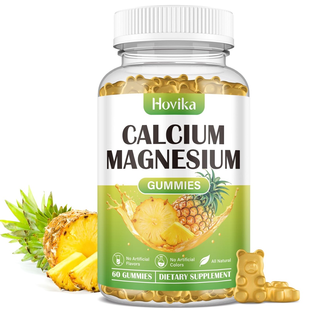 Gummie cynku wapniowego, Magnez wapniowy 2: 1 Stosunek z witaminą D3, K2, B6, B12 dla wytrzymałości kości, Funkcje mięśniowe & Nerve Health, Formuła dodatkowej absorpcji, Wegan, Flavor ananasowy 60 Gummies