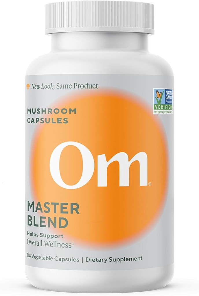 Om Master Mieszanka Mushroom Kapsułki - Organic Mushroom Supplement z 10 Mushrooms i Ashwagandha - Wsparcie odporności, Gut Health & Stress Relief, 84 Hrabia (28 Służenie)