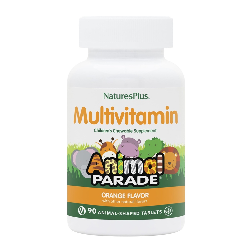 Nature Plus Animal Parade Dzieci Chewable Multivitamin - Pomarańczowy Flavor - 90 Animal- Shaped Tablets - Promotes Health & Well- Being - wegetarianin, Gluten Free - 45 Sługi