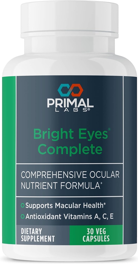 Prymal Health Bright Eyes Complete - Ocular & Macular Health - Clear Vision - Lutein & Zeaksantyna Formuła - Zdrowy wzrok - Relieves Strain Eye from Blue Light - Suplement diety - 30 Kapsułki