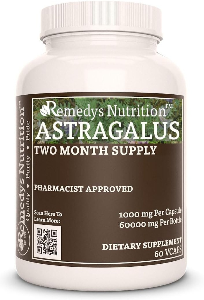 Astragalus Remedy 's Nutrition MEGA Siła 1000 mg na kapsułkę / 60 000 mg na butelkę Vegan VCaps