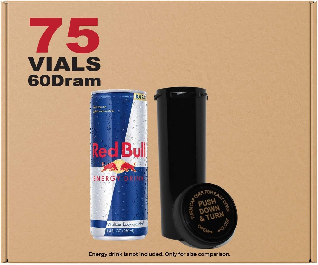 W Galeria 75 Czarny 60 Dram Odwracalny Cap - hermetyczny zapach Fiolki - Plastikowe medyczne Butelki na receptę na tabletki Zioła Kwiaty Suplementy, Luzem Pack, Nie szklane słoiki