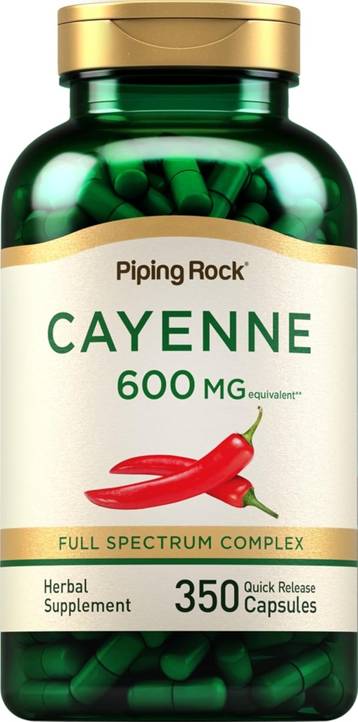 Piping Rock Cayenne Pepper Kapsułki 124; 600 mg 124; 350 Hrabia 124; Skoncentrowany suplement ekstrakcji 124; Non- GMO, Gluten Free