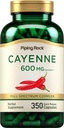 Piping Rock Cayenne Pepper Capsules | 600mg | 350 Count | Concentrated Extract Supplement | Non-GMO, Gluten Free