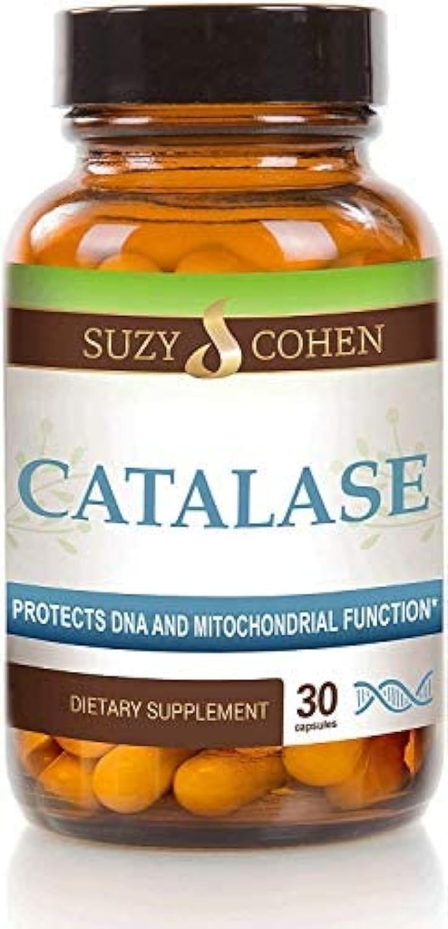 Suzy Cohen Catalase 12,500 CATU Suplement diety, Enzym wątrobowy, Neutralizuje nadtlenek wodoru, Wspiera skórę, włosy i ogólne Wellness, 30 Kapsułki uwalniania opóźnione