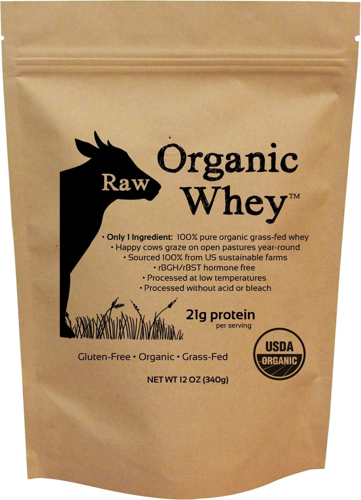 Proszek z surowego białka serwatki organicznej, pasza z trawy, niełuskany - 1 Składnik, Brak dodatków lub wypełniaczy, Niedenaturowany, Made in USA, 12 oz