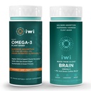 iwi Omega-3 Sport & Mózg Omega-3 Bundle, 30 Służenia, Wegan Plant-Algae Omega 3 z EPA + DHA, Kryll & Fish Oil Alternative, No Fishy Aftersmast