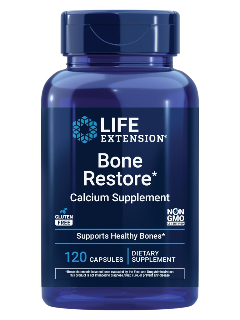 Life Extension Bone Restore suplement wapnia, Witamina D3, Magnez, Bor, cynk, Mangan, Krzem, Pomaga utrzymać zdrową gęstość kości, Bez glutenu, Nie-GMO, 120 Kapsułki
