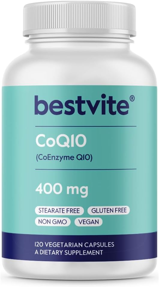 BESTVITE Koenzym CoQ10 400mg (120 Kapsułek wegetariańskich) naturalnie fermentowany - bez stearynianów - wegan - bez glutenu - bez GMO