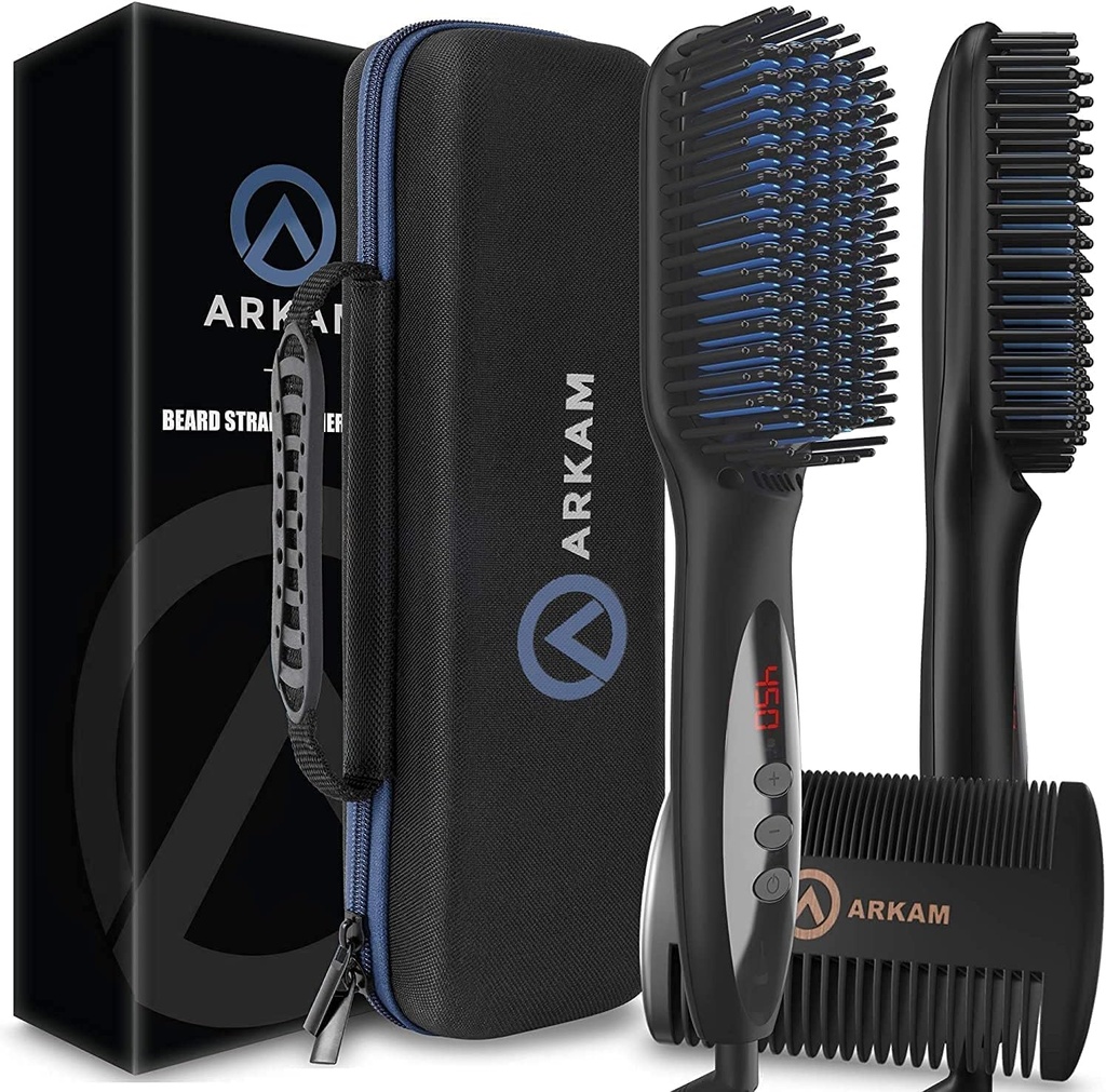 Arkam Beard Straightener dla mężczyzn -Premium Podgrzewany Beard Brush Kit w / Anti- Scald Feature, Dual Action Hair Comb and Hard Shell Travel Case for Medium to Long Beards - Kostium i Stroje dla mężczyzn