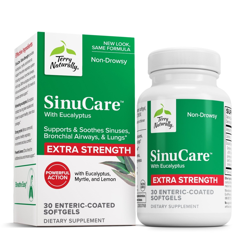 Terry Natural SinuCare Dodatkowa siła - Suplement diety z Eucalyptus & Myrtle - Immune & Lung Health Support - Suplement do pomocy Sinus Health - 30 Służenia