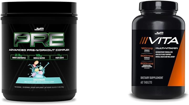 PRE JYM X - Fala Shockwave przed treningiem Proszek & Vita JYM Sports Multivitamine dla sportowców 60 tabletek
