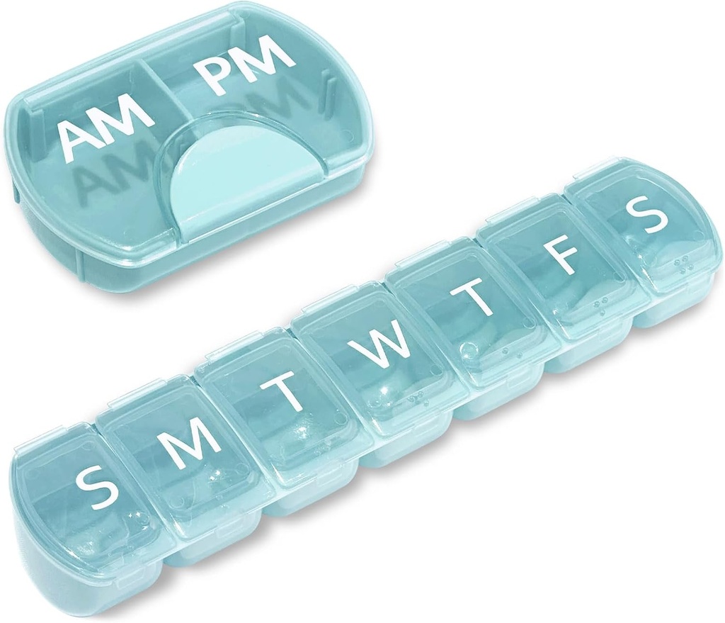 2 Pack (Weekly & Daily), 2 razy dziennie (AM / PM) + 7- Day Pill Organizer, Planer witaminy, Duży zestaw pilek, Podróże pill Case for Medication / Witaminy / Oleje rybne / Suplementy, Niebieski