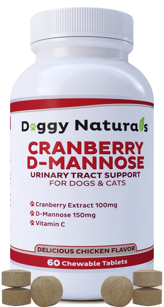 Żurawina D- Mannose dla psów i kotów Urynary Tract Infection Support Prevents and Eliminates UTI, Bledder Infection Nerka Support, Antioksydant (Single Strength Tablet, 60 Count)