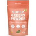 BioSchwartz Zielony Proszek Super Zielone z Probiotyki, Prebiotyki, Enzymy trawienne & 43 Zielony Superfoods - Chlorofil, Bilberry, Chlorella, Spirulina - Smakuje niesamowite - 30 Sług