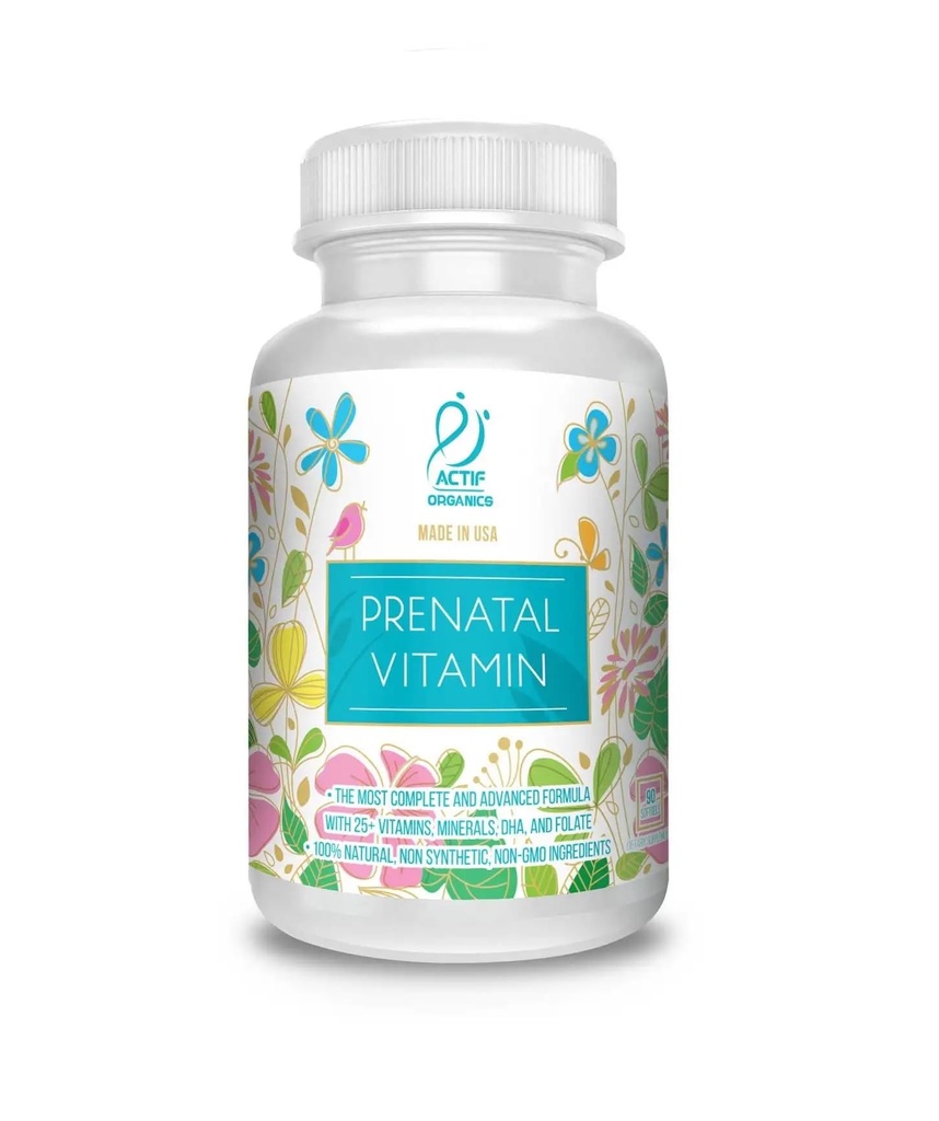 ACTF Organiczna witamina prenatalna z 30 + Organic witaminy, 100% Natural, DHA, EPA, Omega 3 i Organic Herbal Blend - Non-GMO, 90 Count, 2024 Formuła