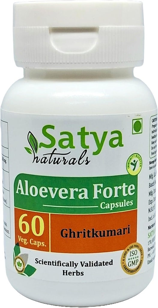 Aloevera Forte Kapsułki 500 mg. 60 Veg. Kapsułki 124; Aloevera (Ghritumari) Wyciąg Kapsułki dla mężczyzn i kobiet 124; Miesiąc dostaw 124; Ayurvedic Herbal Supplement / Środki zaradcze (1 Butelka 60 Kapsułek)